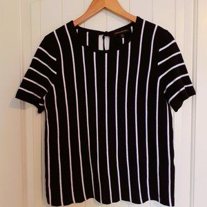 Banana Republic Striped Short Sleeve Sweater Keyhole Back Navy Blue Size M